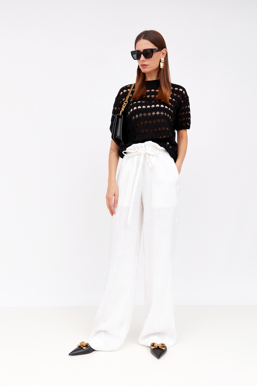 Брюки льняные с высокой посадкой