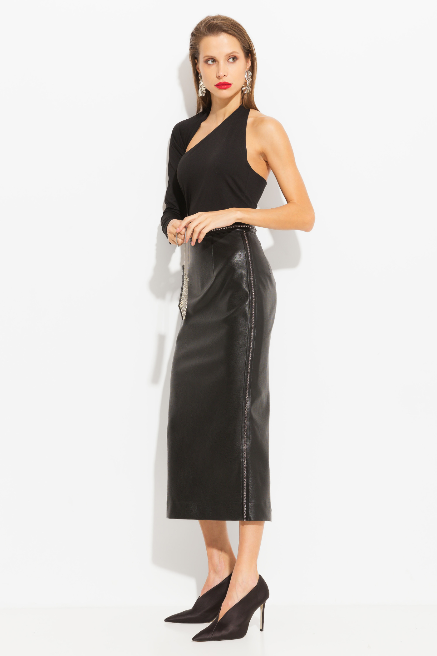 Юбка миди из эко-кожи