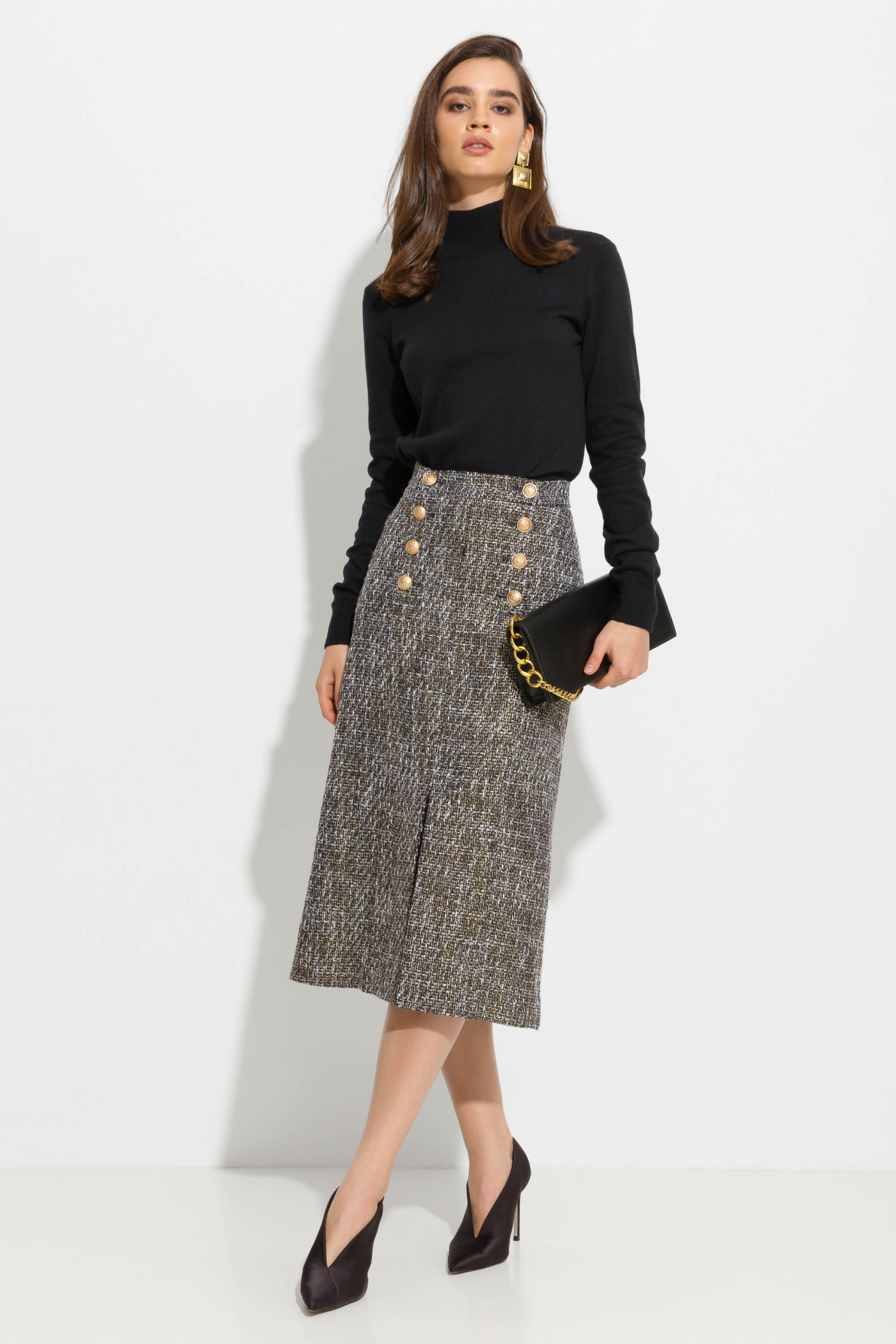 Юбка миди твидовая с пуговицами